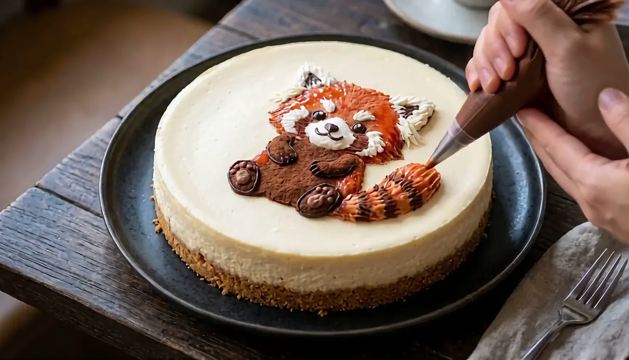 Red Panda Piped on Cheesecake