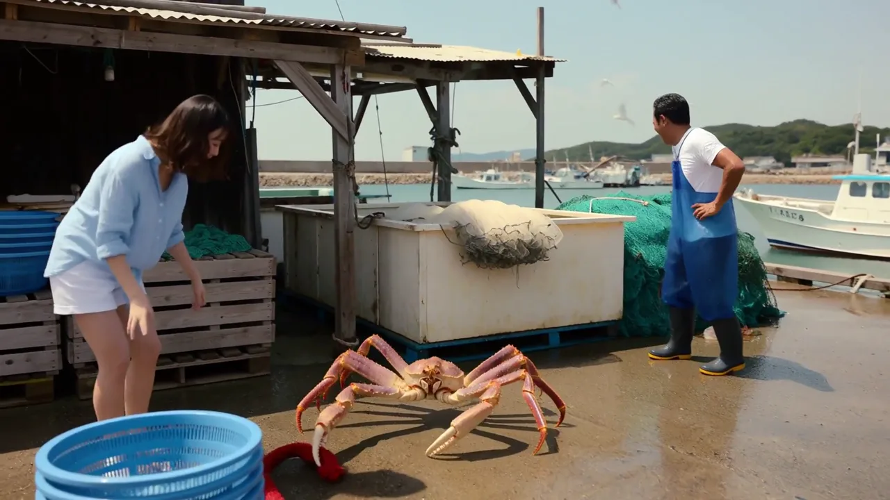 A Giant Crab at a Fishing Harbor