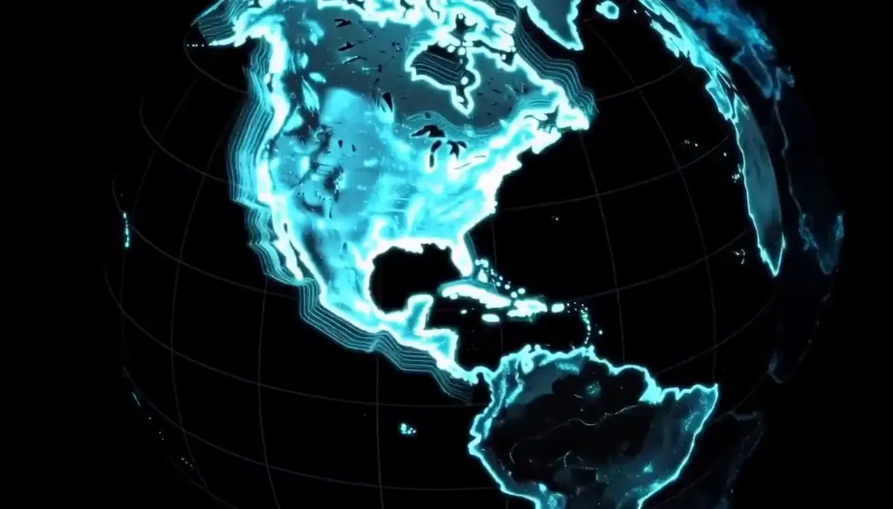 Un mappamondo olografico nomina quattro continenti