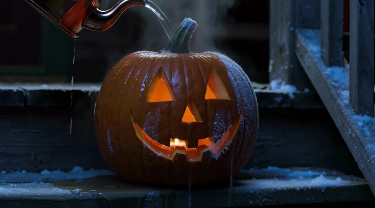 Frost Melts Off a Glowing Pumpkin