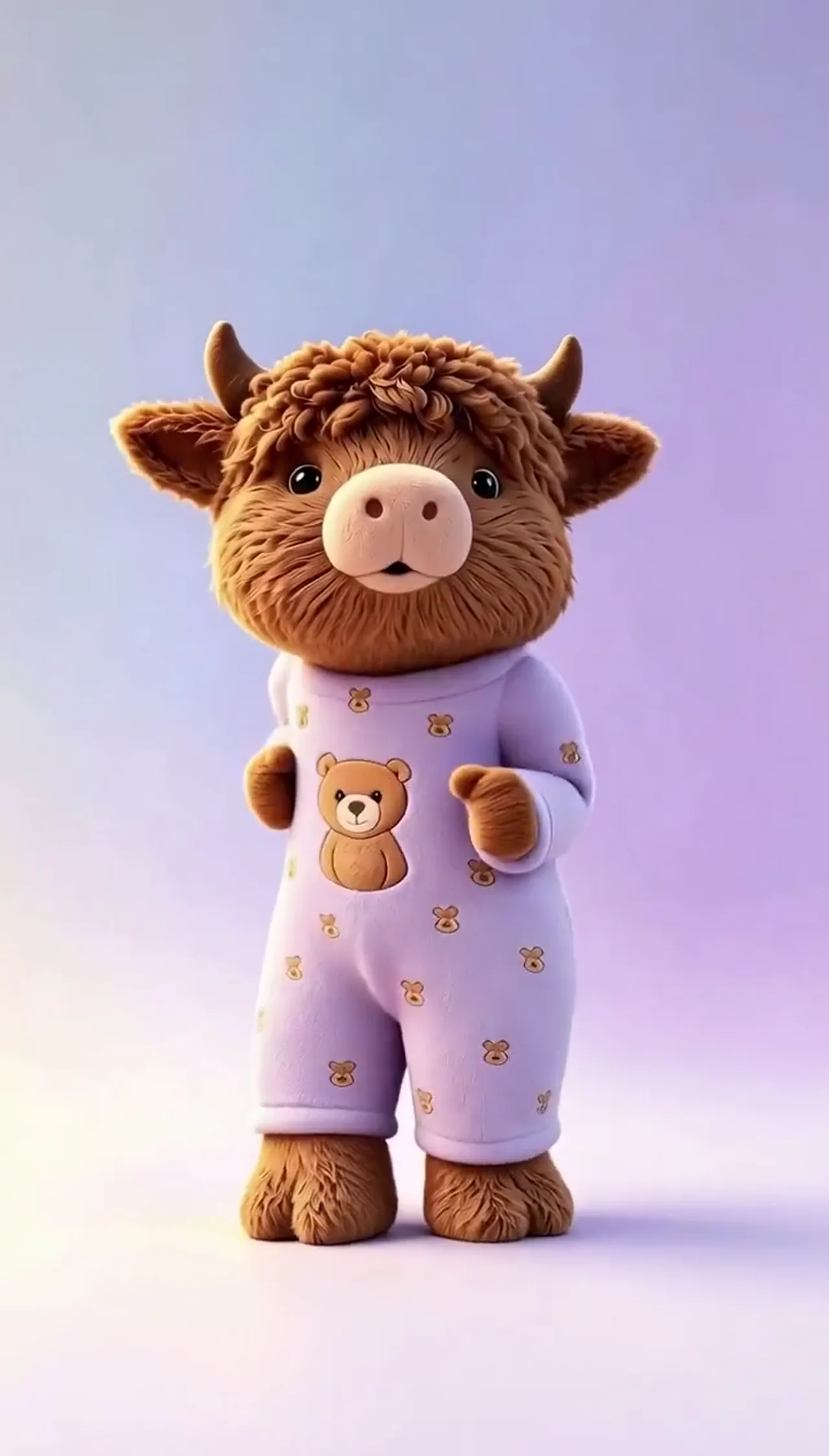 A Plush Cow in Pyjamas Dances