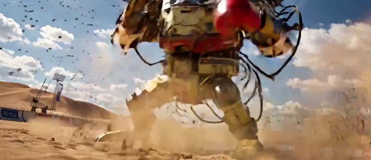 A Giant Robot Boxer in a Desert Arena