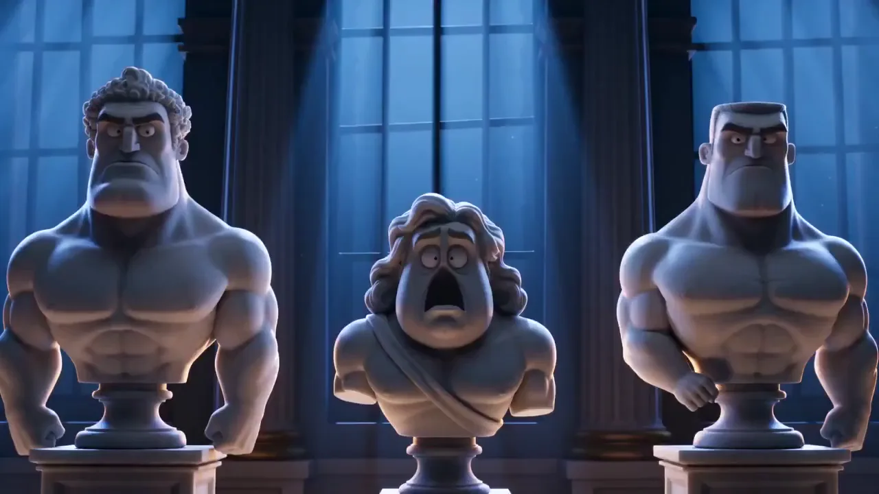 Statues in a Moonlit Gallery